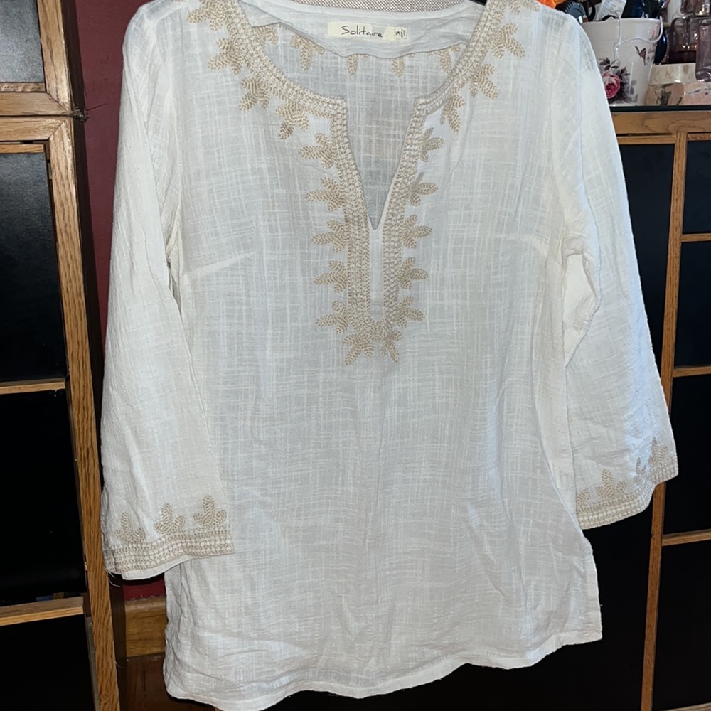 Solitaire Cotton Beige Blouse Tunic - Picture 11 of 11